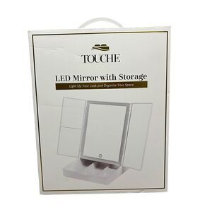 Touche LED Mirror with Storage‎ Sleek Design Makeup Vanity Foldable Mirror NEW